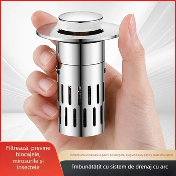 Stopper de scurgere pentru chiuvetă cu apăsare – oțel inoxidabil, filtru de scurgere, standard American