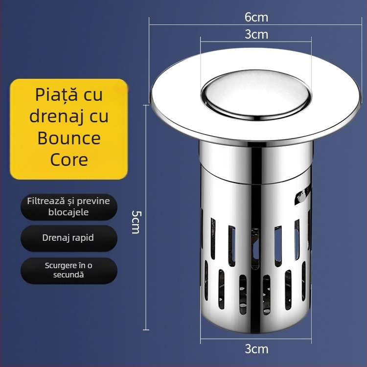 Stopper de scurgere pentru chiuvetă cu apăsare – oțel inoxidabil, filtru de scurgere, standard American