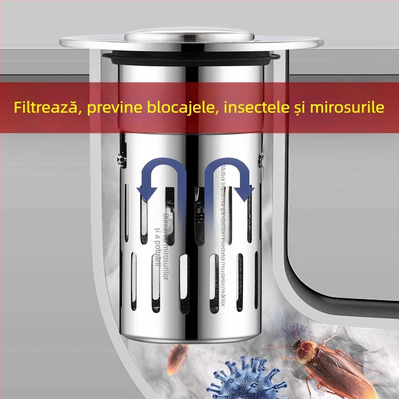 Stopper de scurgere pentru chiuvetă cu apăsare – oțel inoxidabil, filtru de scurgere, standard American