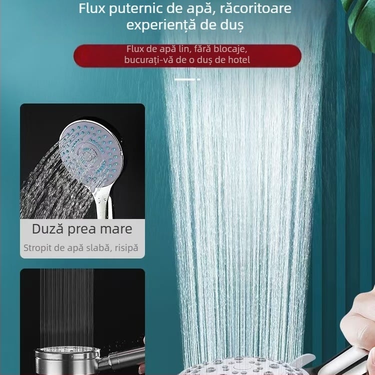 Set de duș manual: pulverizare, masaj și duș cu ploaie; material plastic; stil lux ușor; finisaj cromat electrolitic; model Cyclone Gulangyu Tuhao Gold