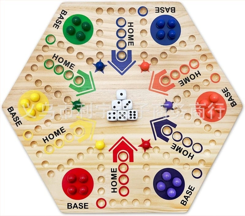 Joc de societate din lemn, tablă cu două fețe – Flying Chess, pentru mai mulți jucători, vârsta 4–35