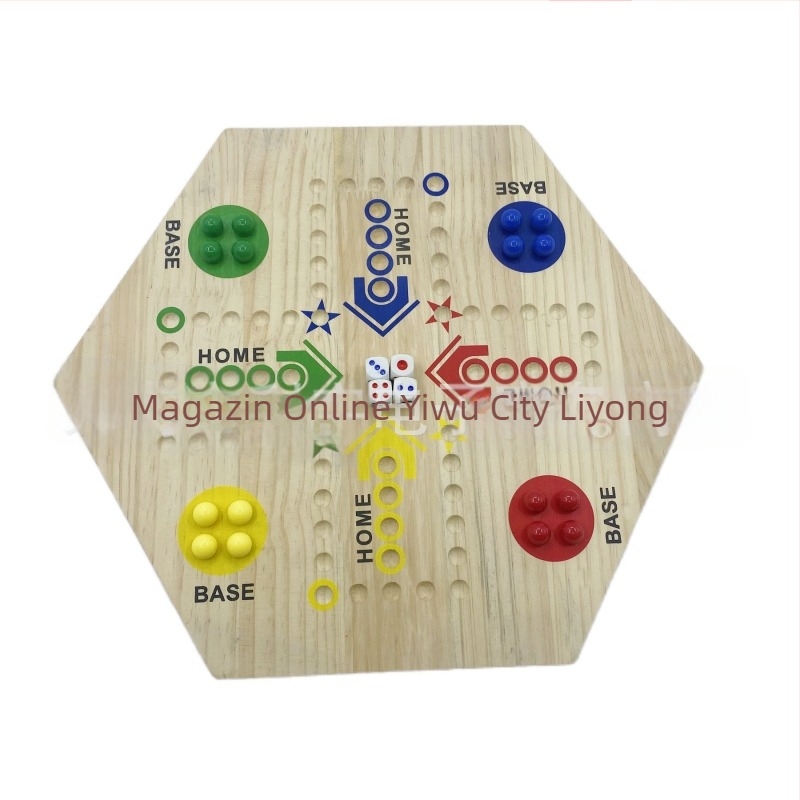 Joc de societate din lemn, tablă cu două fețe – Flying Chess, pentru mai mulți jucători, vârsta 4–35