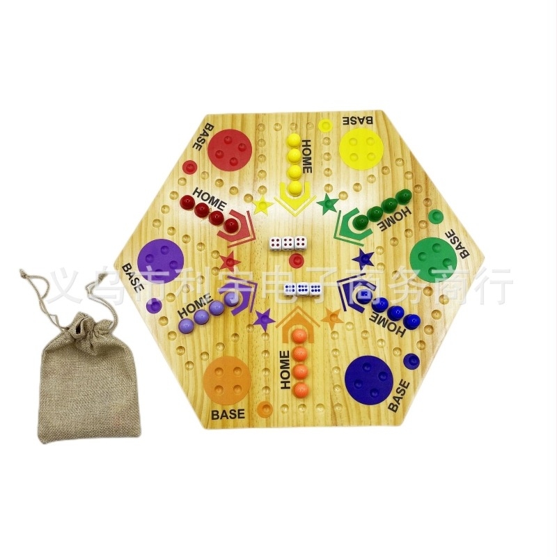 Joc de societate din lemn, tablă cu două fețe – Flying Chess, pentru mai mulți jucători, vârsta 4–35