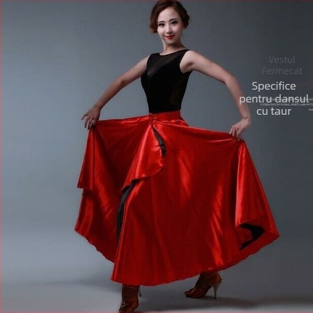 Costum latino pentru reprezentații, țesătură poliester, conținut poliester peste 95%, stil chinezesc, design artsy retro, vopsire