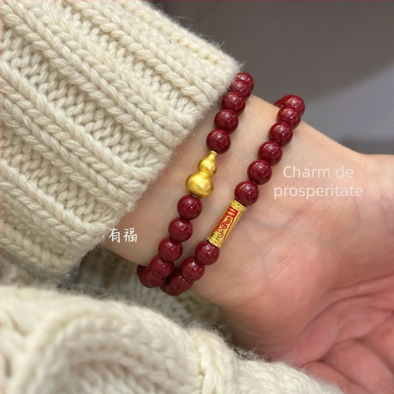 Brățară geometrică din cinnabar, lucrată manual pentru femei, stil natural