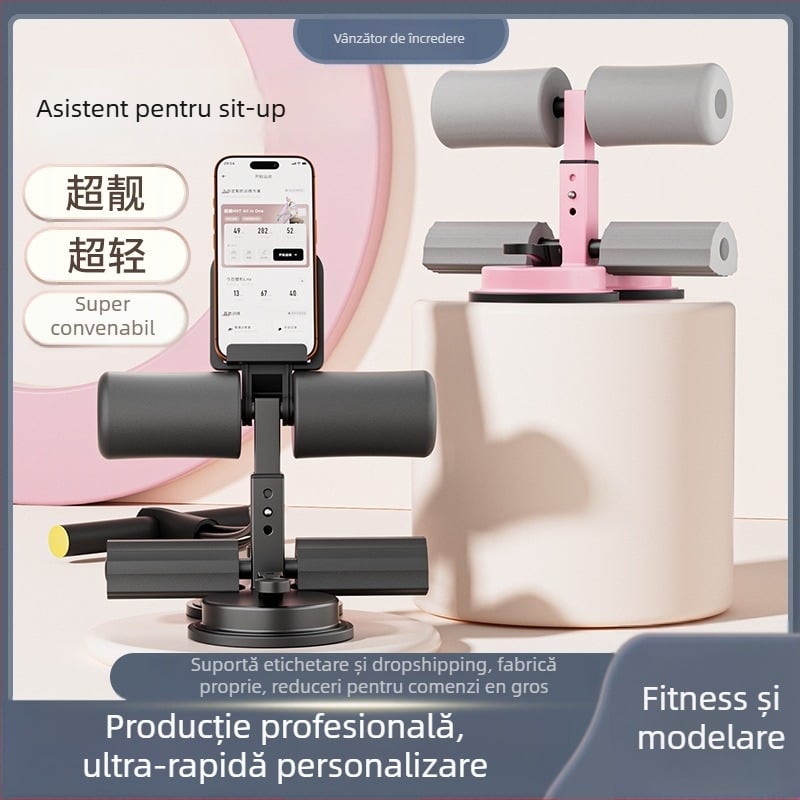 Ajutor pentru sit-up cu suport pentru telefon, antrenor abdominal de interior cu ventuză și braț cu șase țevi, pentru birou și casă, greutate 980 g