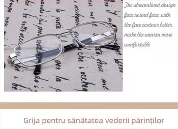 Ochelari de lectură cu lentile din cristal, ramă din aliaj de cupru, lentile rezistente la impact