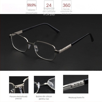 Ochelari de lectură cu lentile din cristal, ramă din aliaj de cupru, lentile rezistente la impact