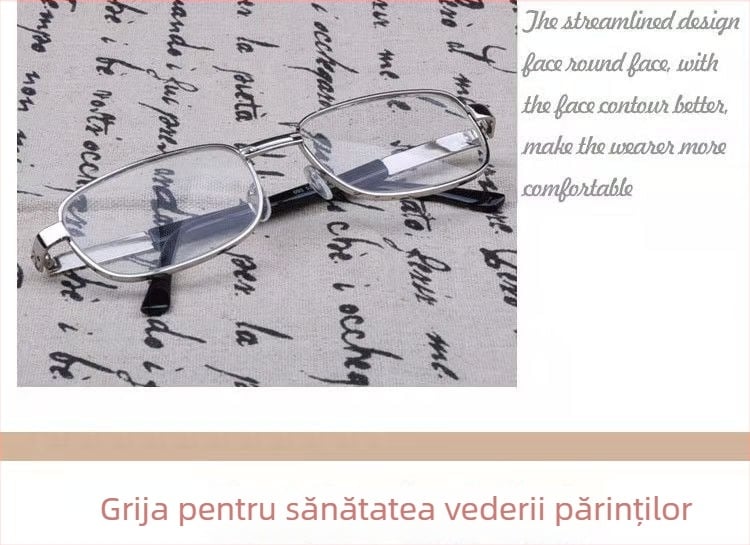 Ochelari de lectură cu lentile din cristal, ramă din aliaj de cupru, lentile rezistente la impact