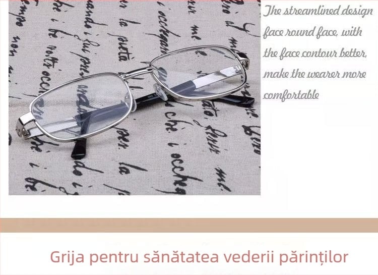 Ochelari de lectură cu lentile din cristal, ramă din aliaj de cupru, lentile rezistente la impact