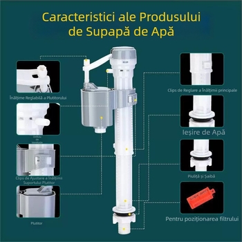Supapă de alimentare a rezervorului de apă pentru toaletă (Material: Plastic; Mod de utilizare: Conexiune filetata; Metodă de prelucrare: Turnare prin injecție; Stil: Simplitate modernă; Certificare: Nu)