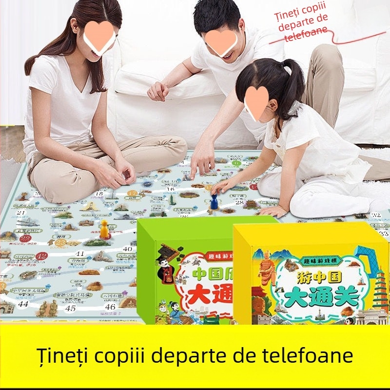 Joc de familie educativ: linia temporală a istoriei Chinei, include Flying Chess și Monopoly, pentru 7–14 ani