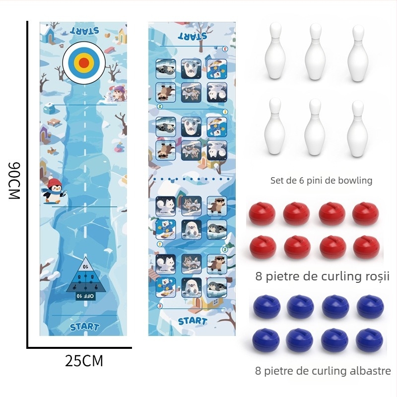 Joc de curling de birou pentru copii - Joc interactiv pentru două persoane, din plastic, pentru copii 4–14 ani, dezvoltă coordonarea mână-ochi