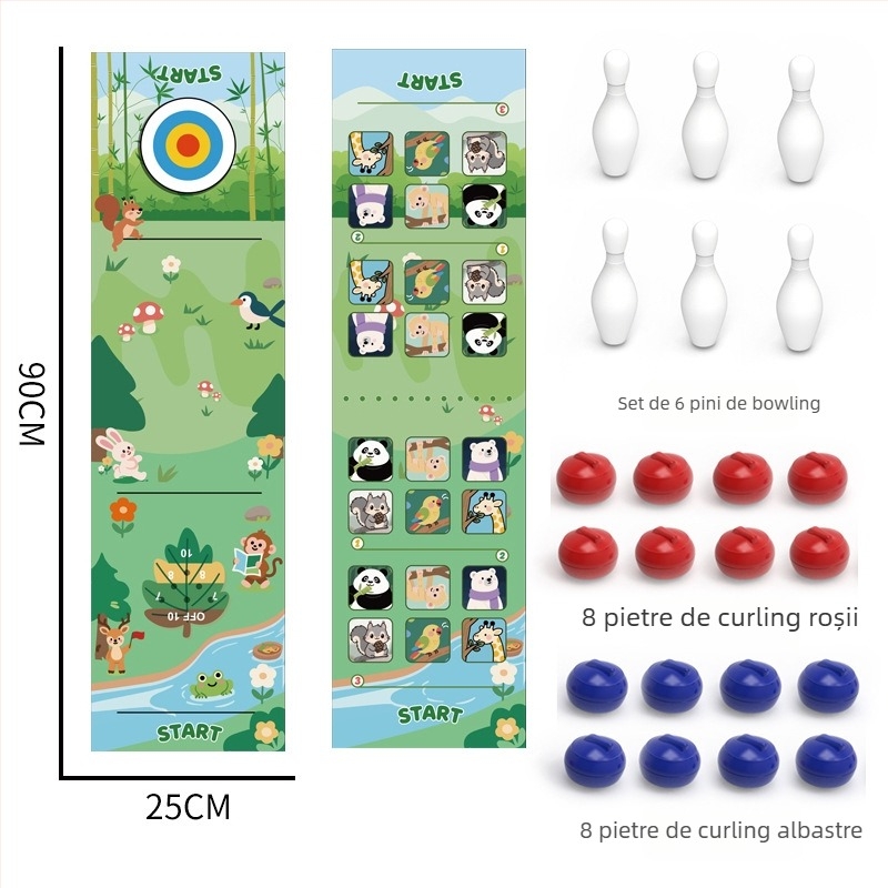 Joc de curling de birou pentru copii - Joc interactiv pentru două persoane, din plastic, pentru copii 4–14 ani, dezvoltă coordonarea mână-ochi