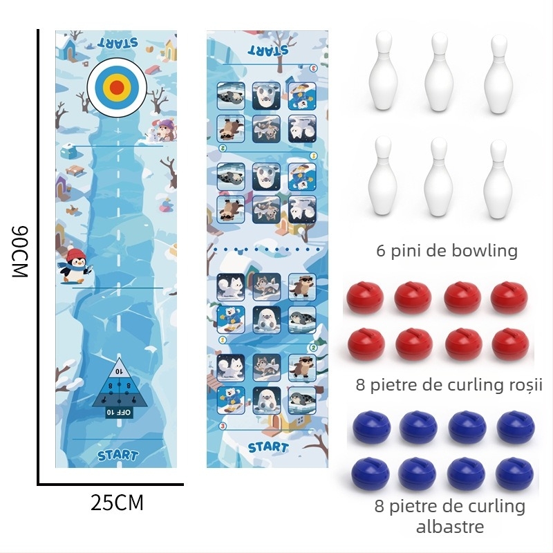 Joc de curling de birou pentru copii - Joc interactiv pentru două persoane, din plastic, pentru copii 4–14 ani, dezvoltă coordonarea mână-ochi