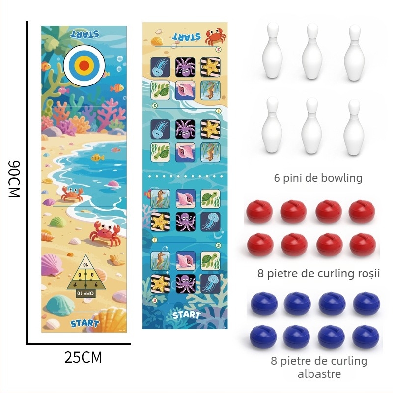 Joc de curling de birou pentru copii - Joc interactiv pentru două persoane, din plastic, pentru copii 4–14 ani, dezvoltă coordonarea mână-ochi