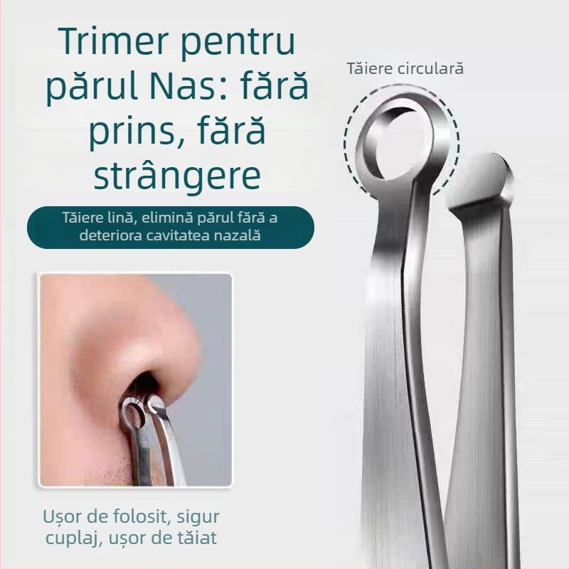 Trimer nazal manual – oțel inoxidabil, cap rotund, pentru tăierea părului din nas și sprâncene