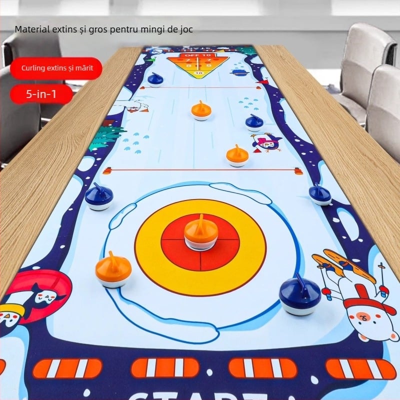 Joc de masă cinci în unu: hochei pe masă, curling și bowling – jucălie de plastic educativă și interactivă pentru copii