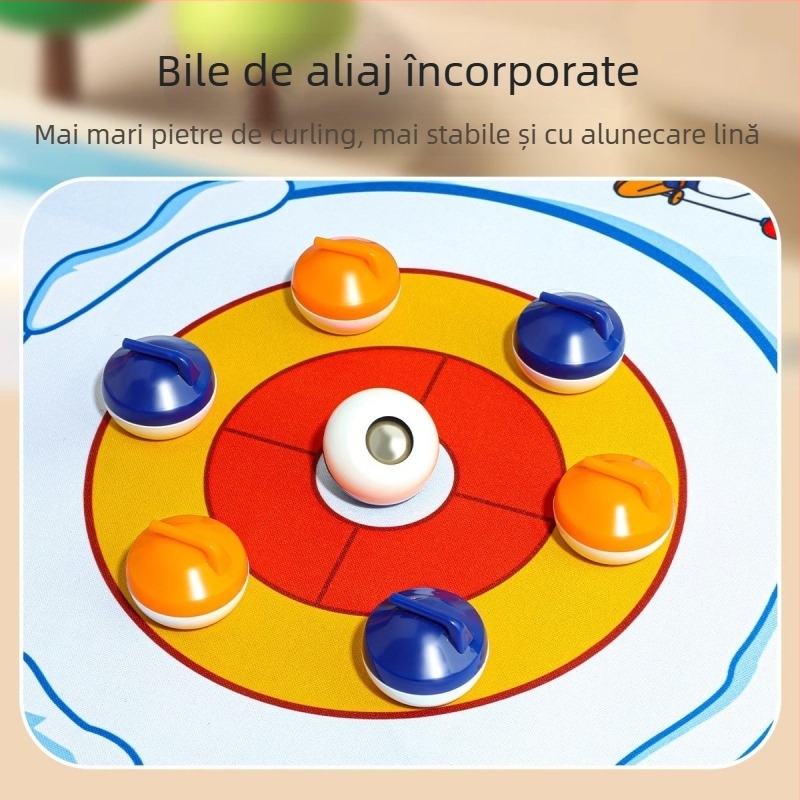 Joc de masă cinci în unu: hochei pe masă, curling și bowling – jucălie de plastic educativă și interactivă pentru copii
