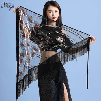 Costum de Belly Dance cu șal triunghiular și franjuri pentru scenă, material nylon, conținut nylon 50-70%, feminin, primăvara 2023