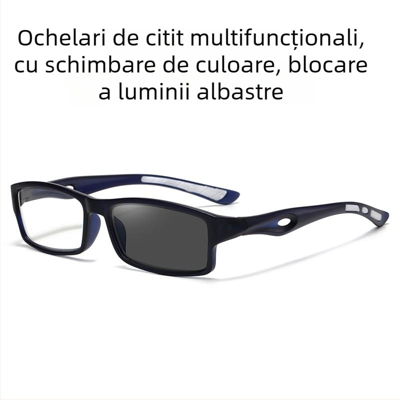 Ochelari de citit cu lentile multifocale fotocromice, protecție împotriva luminii albastre, ramă PC, pentru adulți