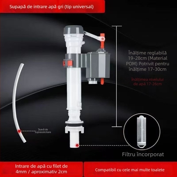 Ventil de alimentare cu apă pentru toaletă — universal, retractabil, cu presiune înaltă, material PP, turnare prin injecție, utilizare prin răsucire