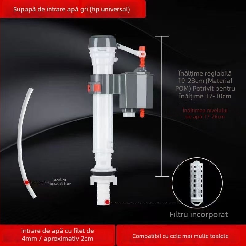 Ventil de alimentare cu apă pentru toaletă — universal, retractabil, cu presiune înaltă, material PP, turnare prin injecție, utilizare prin răsucire