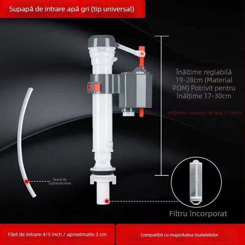 Ventil de alimentare cu apă pentru toaletă — universal, retractabil, cu presiune înaltă, material PP, turnare prin injecție, utilizare prin răsucire