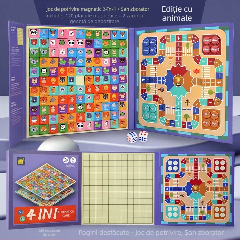 Joc din lemn: două în unu – potrivire și Flying Chess pentru copii, 4–6 ani, ambalaj blister, origine Zhejiang