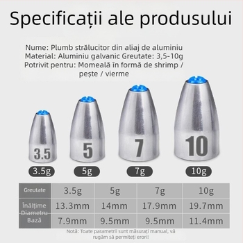 Greutate-glonț pentru rig Carolina, design gol cu nucleu din plastic, aruncare lungă, anti-încâlcire, oțel carbon