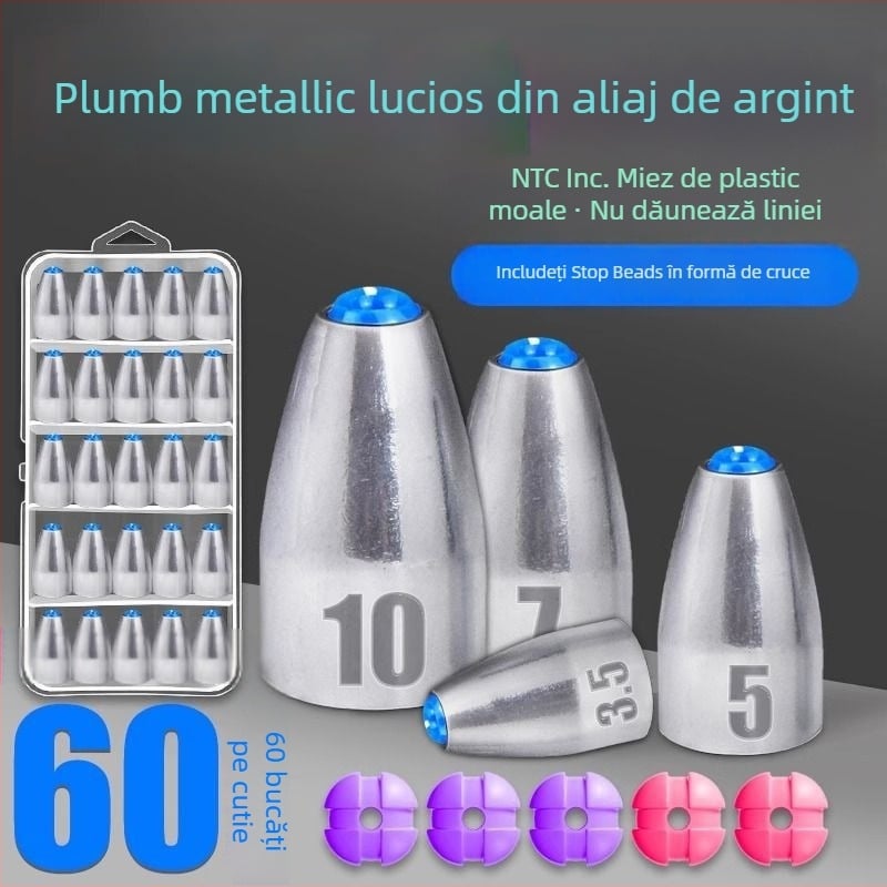 Greutate-glonț pentru rig Carolina, design gol cu nucleu din plastic, aruncare lungă, anti-încâlcire, oțel carbon