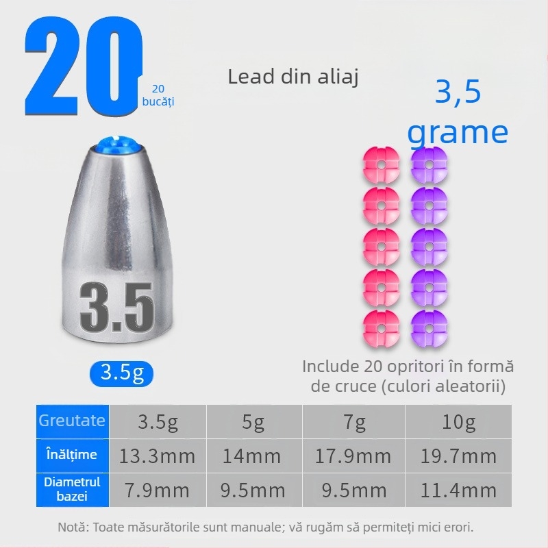 Greutate-glonț pentru rig Carolina, design gol cu nucleu din plastic, aruncare lungă, anti-încâlcire, oțel carbon