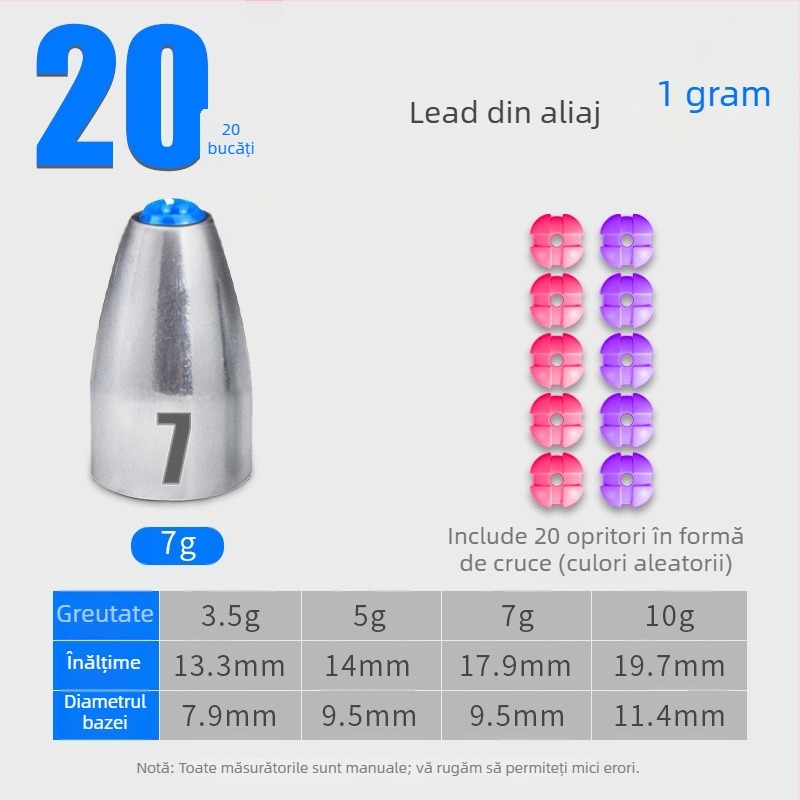 Greutate-glonț pentru rig Carolina, design gol cu nucleu din plastic, aruncare lungă, anti-încâlcire, oțel carbon