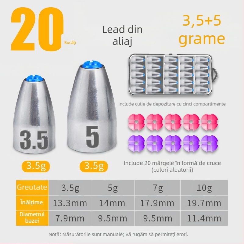 Greutate-glonț pentru rig Carolina, design gol cu nucleu din plastic, aruncare lungă, anti-încâlcire, oțel carbon