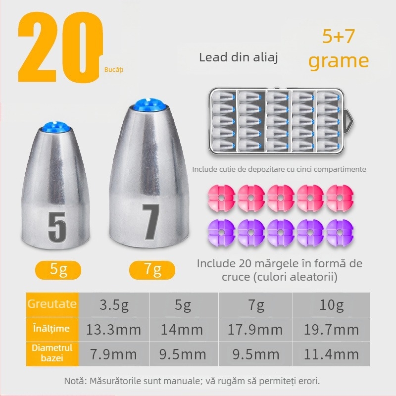 Greutate-glonț pentru rig Carolina, design gol cu nucleu din plastic, aruncare lungă, anti-încâlcire, oțel carbon