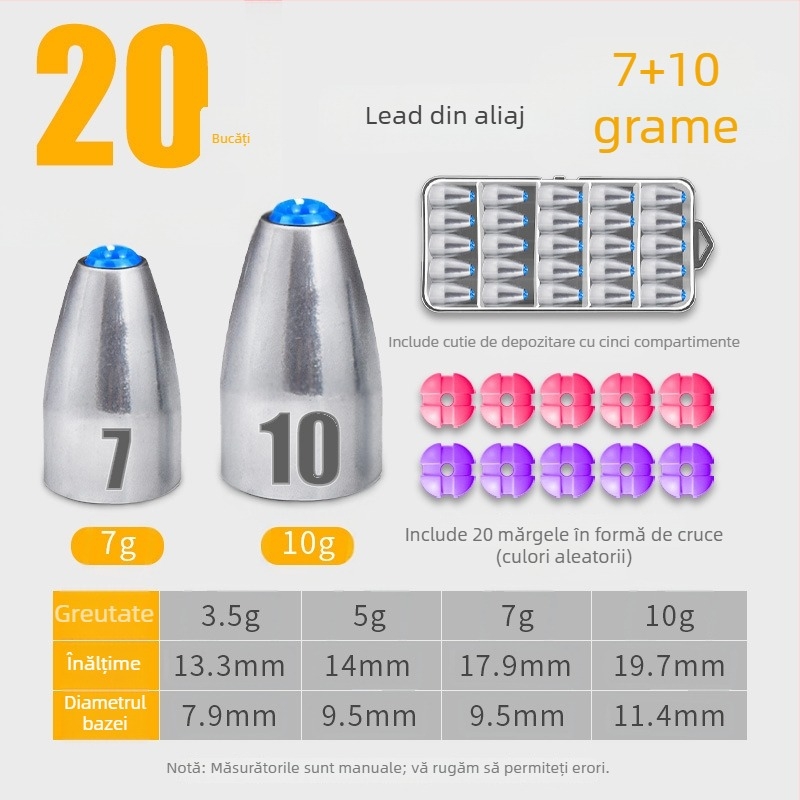 Greutate-glonț pentru rig Carolina, design gol cu nucleu din plastic, aruncare lungă, anti-încâlcire, oțel carbon