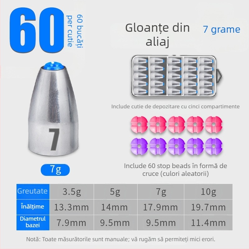 Greutate-glonț pentru rig Carolina, design gol cu nucleu din plastic, aruncare lungă, anti-încâlcire, oțel carbon