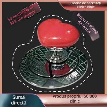 Buton toaletă inimă, din plastic, turnare prin injecție, montaj cu pastă adezivă, stil Light Luxury