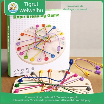Joc educațional din lemn cu funie pentru copii – stimulează gândirea logică, coordonarea mână-ochi și interacțiunea părinte-copil (4–6 ani)