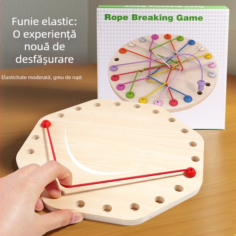 Joc educațional din lemn cu funie pentru copii – stimulează gândirea logică, coordonarea mână-ochi și interacțiunea părinte-copil (4–6 ani)