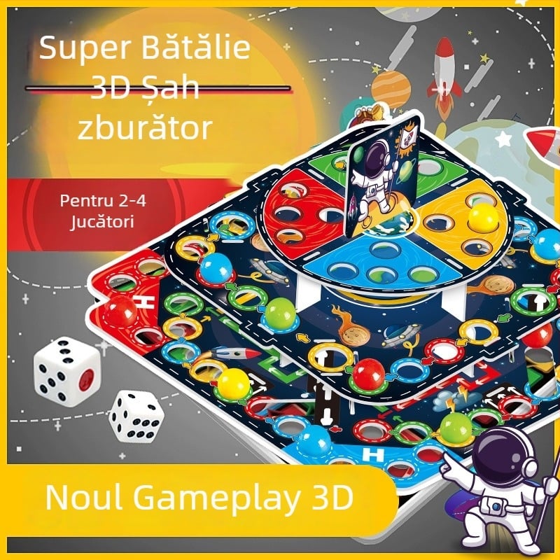 Șah 3D zburător pentru copii - joc de familie educativ, cu piese din hârtie