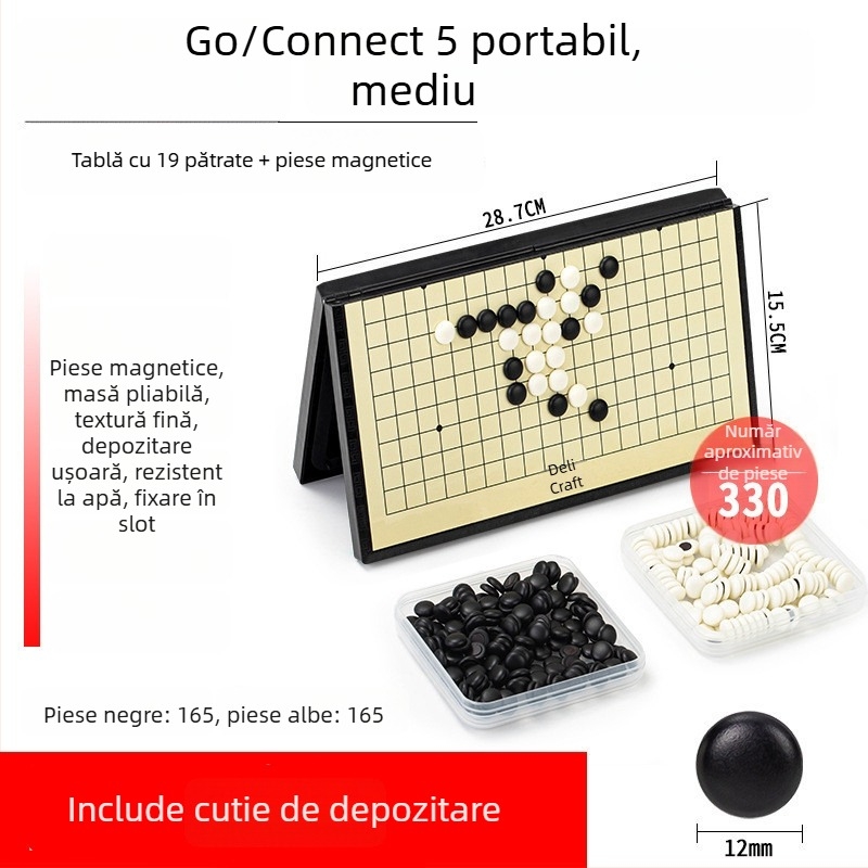 Set magnetic Go și Gomoku – piese magnetice, tablă Go/Gomoku, divertisment educațional, potrivit pentru vârste 4-61+