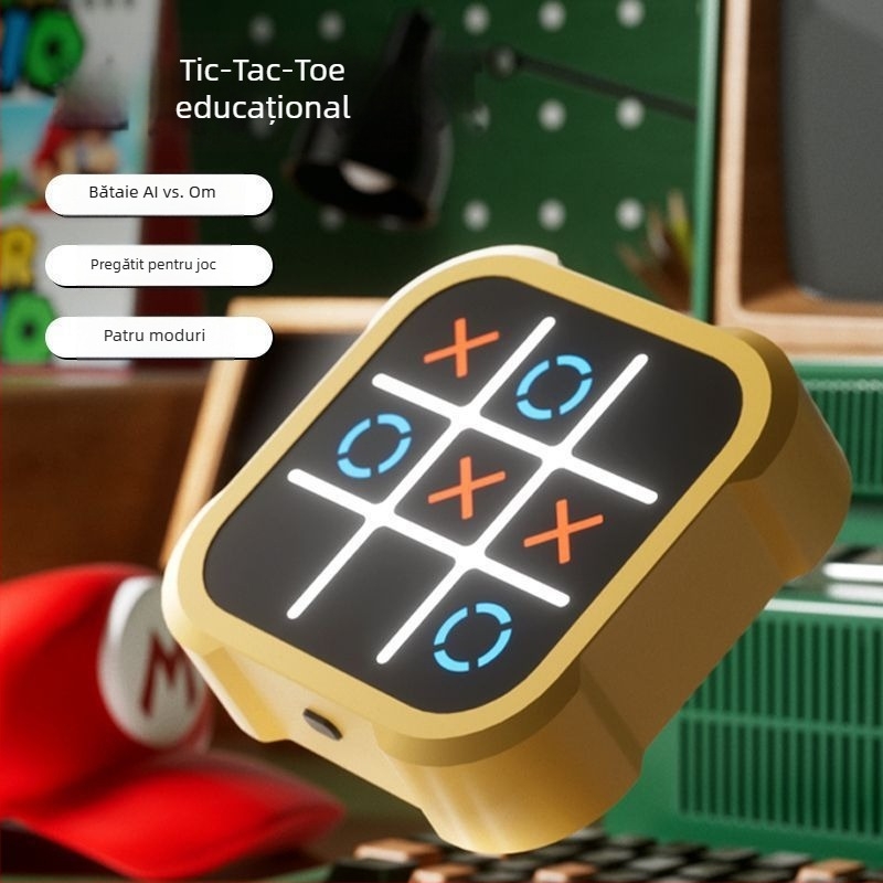 Joc electronic Tic-Tac-Toe, patru în unu, antrenament de memorie, joc de masă pentru copii 7–14 ani, stimulează coordonarea mână-ochi