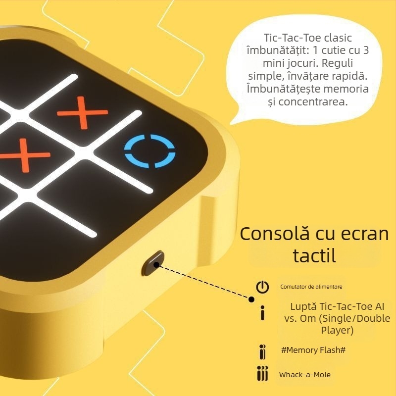 Joc electronic Tic-Tac-Toe, patru în unu, antrenament de memorie, joc de masă pentru copii 7–14 ani, stimulează coordonarea mână-ochi