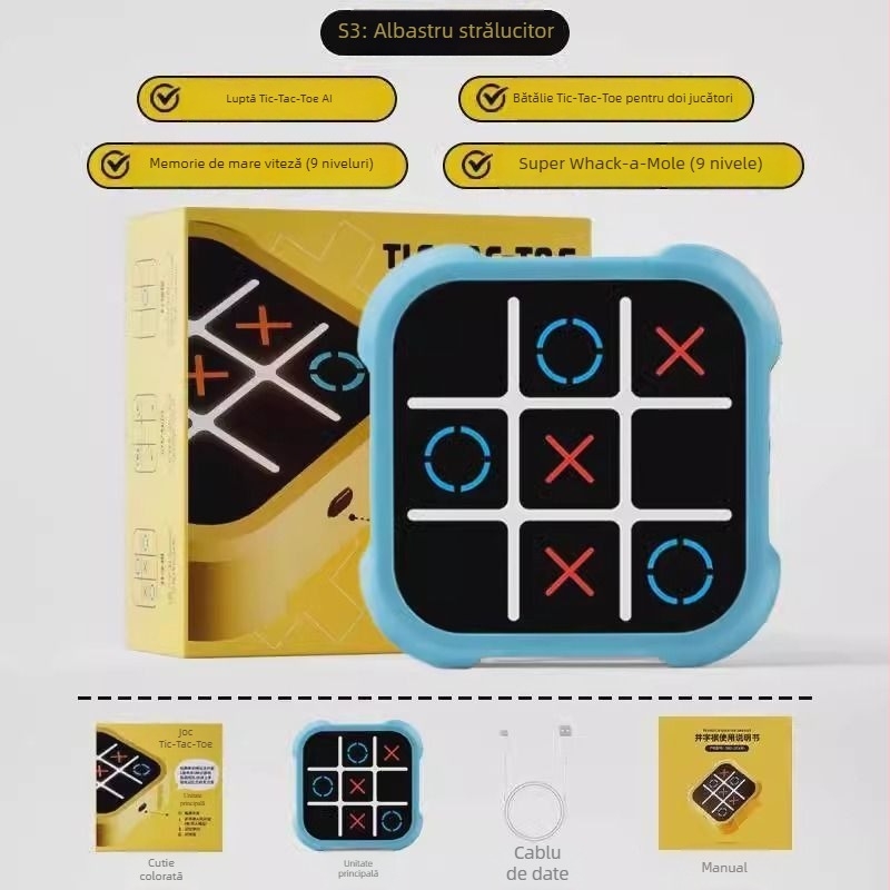 Joc electronic Tic-Tac-Toe, patru în unu, antrenament de memorie, joc de masă pentru copii 7–14 ani, stimulează coordonarea mână-ochi