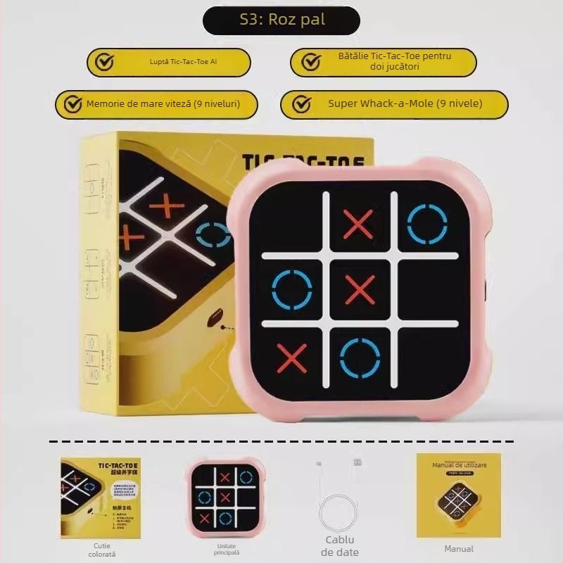 Joc electronic Tic-Tac-Toe, patru în unu, antrenament de memorie, joc de masă pentru copii 7–14 ani, stimulează coordonarea mână-ochi