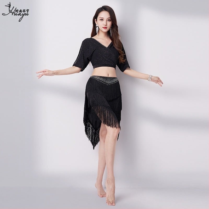 Rochie Belly Dance cu decolteu în V și ciucuri – plasă argintie densă, material principal: nailon, pentru femei, vară 2023