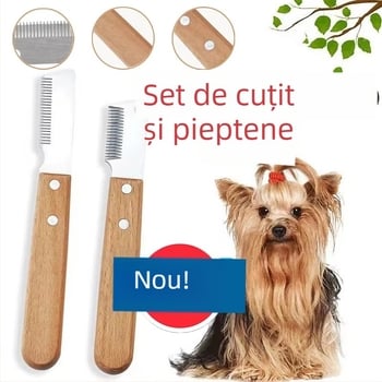 Unealtă de îngrijire pentru câini cu mâner din lemn – pieptene / cuțit de ras pentru îndepărtarea părului, pentru o îndepărtare ușoară și tăiere blândă, cutie cu 240 buc.