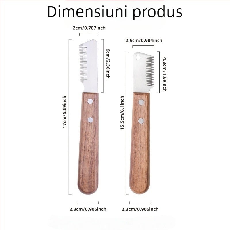 Unealtă de îngrijire pentru câini cu mâner din lemn – pieptene / cuțit de ras pentru îndepărtarea părului, pentru o îndepărtare ușoară și tăiere blândă, cutie cu 240 buc.