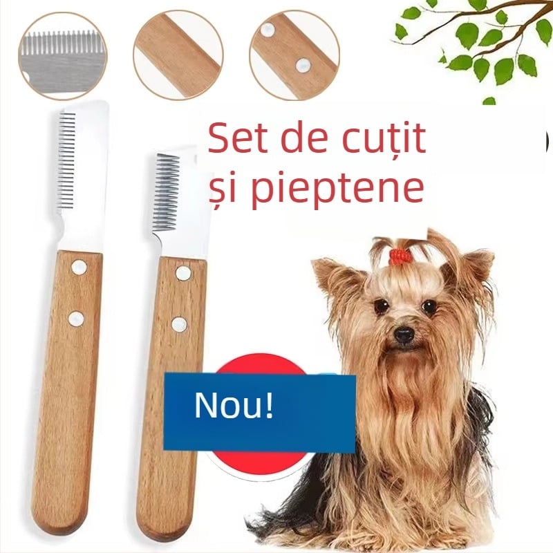 Unealtă de îngrijire pentru câini cu mâner din lemn – pieptene / cuțit de ras pentru îndepărtarea părului, pentru o îndepărtare ușoară și tăiere blândă, cutie cu 240 buc.